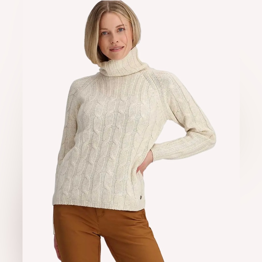NWT Size L Royal Robbins Baylands Cable Knit Turtleneck Sweater Wool Blend Ivory